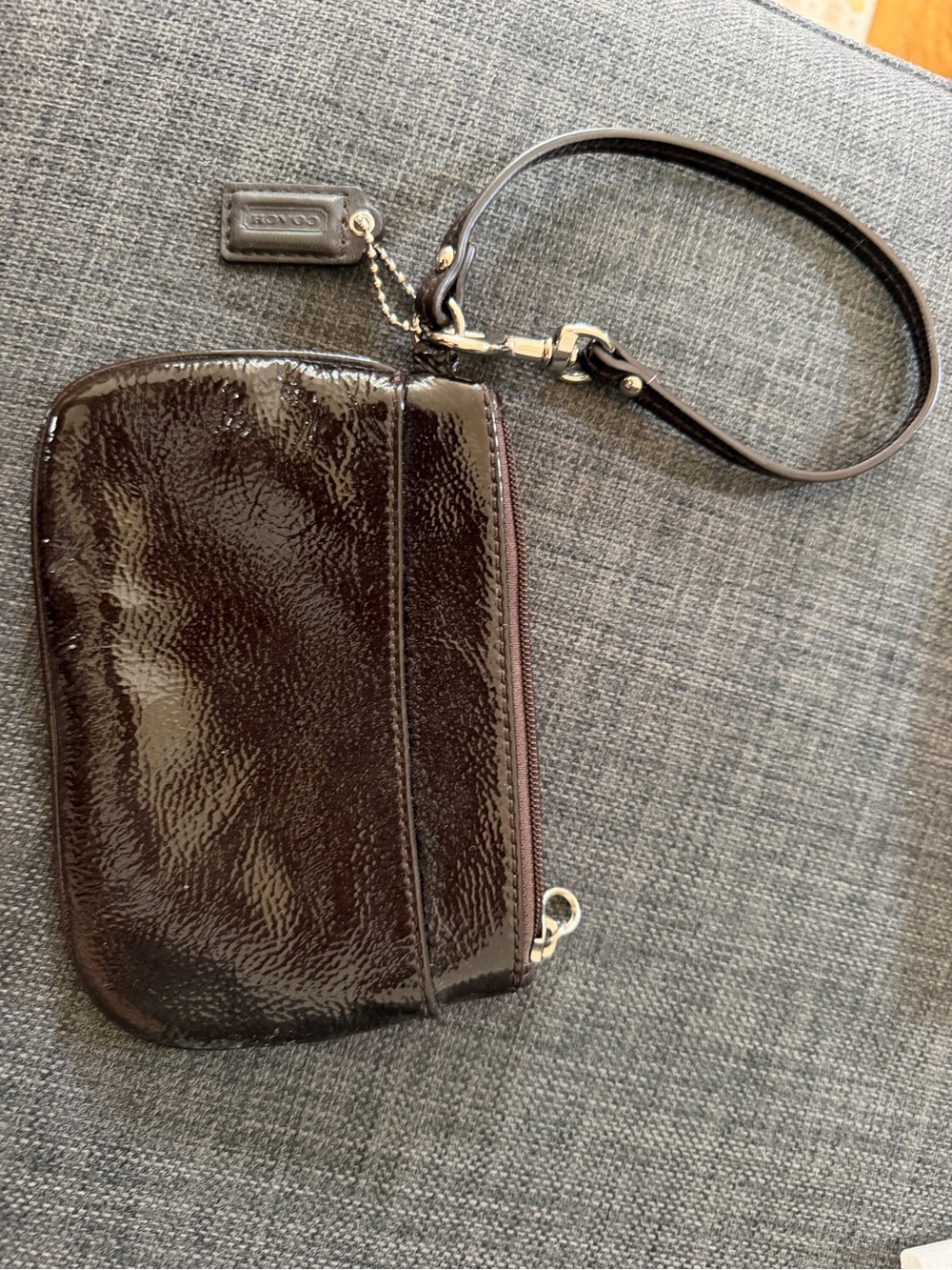 Coach Glossy Wristlet in Dark Brown